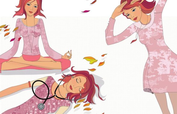 Dessin de trois femmes identiques avec des positions de relaxation différentes, allongée, en tailleur, cheveux au vent - Agrandir l'image, fenêtre modale